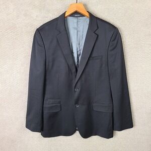 Express Jacket Men 42R Black Fitted Blazer Wool Blend 2 Button Suit Coat Stretch
